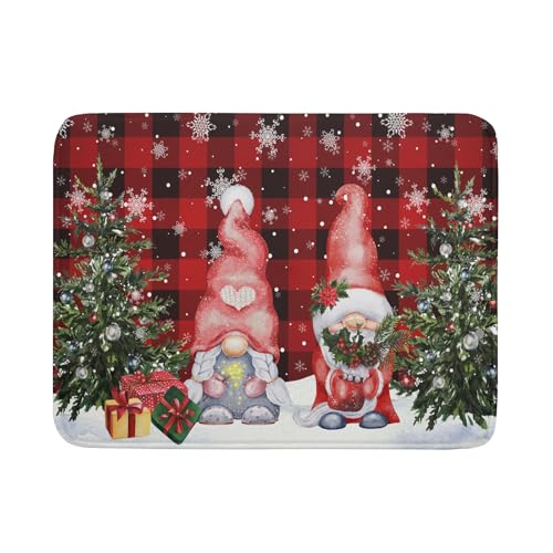 Giwawa Winter Gnome Dish Drying Mat 18x24 inch Christmas Elf Trees Snowflakes Dish Drainer Mats Large Black Red Buffalo Plaids Fast Drying Dish Drying Pad for Kitchen Countertop Holiday Decor