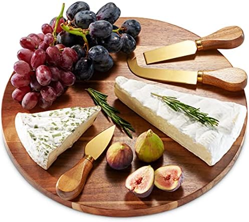 Godinger Cheese Board and Knife Set, Charcuterie Boards for Meat, Acacia Wood Boards with Tools, Cutting Board, Housewarming Gift Set
