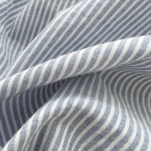 Image of MKXI Ultra-Breathable Washed Cotton Duvet Cover Set, Full 3-Piece Set - Fine Blue & White Stripes - Textured, Comfy Bedding - Coastal, Farmhouse, Minimalist Style