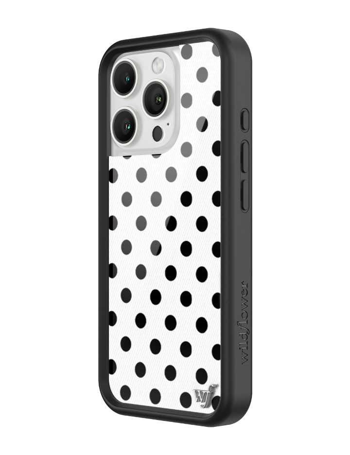 Image of Wildflower Cases - iPhone 16 Pro Compatible - Polka Dot - White & Black | Impact-Certified 6.5 ft Drop Protection Case, Raised Protective Bumper, Cute Aesthetic Design, Women-Owned Small Business
