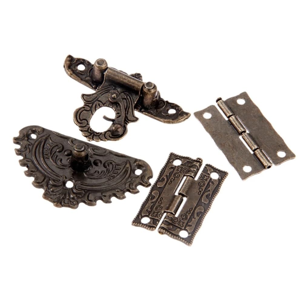 Candado de bronce antiguo para caja de madera + bisagra de armario de maleta, accesorios decorativos retro (3 juegos)
