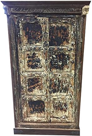 Farmhouse Antique Primitive Cabinet Armoire Rustic Gothic Teak Doors Storage Raw Earthing Eclectic Bohemian Chest