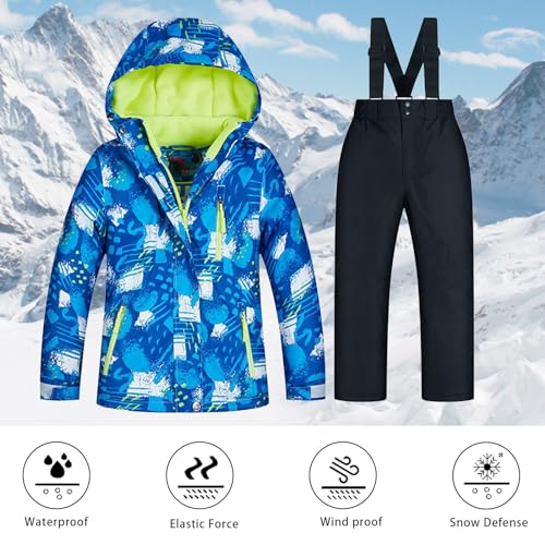 Kids Girls Boy Thicken Warm Toddler Snowsuit Set Hooded Ski Jacket Pants 2 Pcs Set Skiing Suit Coats Outdoor Outfit (Q, 11-12 Years)2