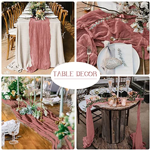 6 Pieces Cheesecloth Table Runners 10 Ft Dusty Rose Table Runner Gauze For Boho Rustic Wedding Centerpieces, Baby Shower Decorations Tea Party Mother’s Day Dinner Dusty Pink #TOP5