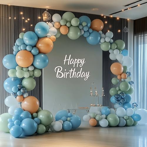 PNSFNE Dusty Blue and Green Balloon Garland Arch Kit, 5 10 12 18 inch Haze Fog Blue Ash Mist Sage Green Nude Balloons for Boho Birthday Baby Shower Wedding Bridal Shower Party Decorations by PNSFNE - Used condition - US$8.05