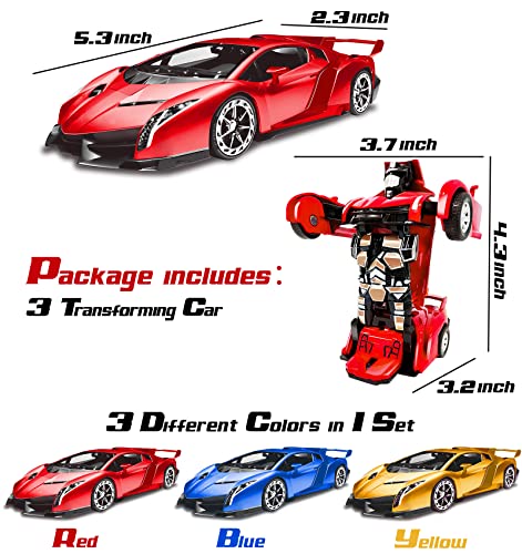 Amenon 3 Pack Transform Toys Robot Car Toys For Boys, 1:36 Automatic Deformation Push And Go Car Vehicle Toy Race Car For Kids Birthday Gifts #TOP4