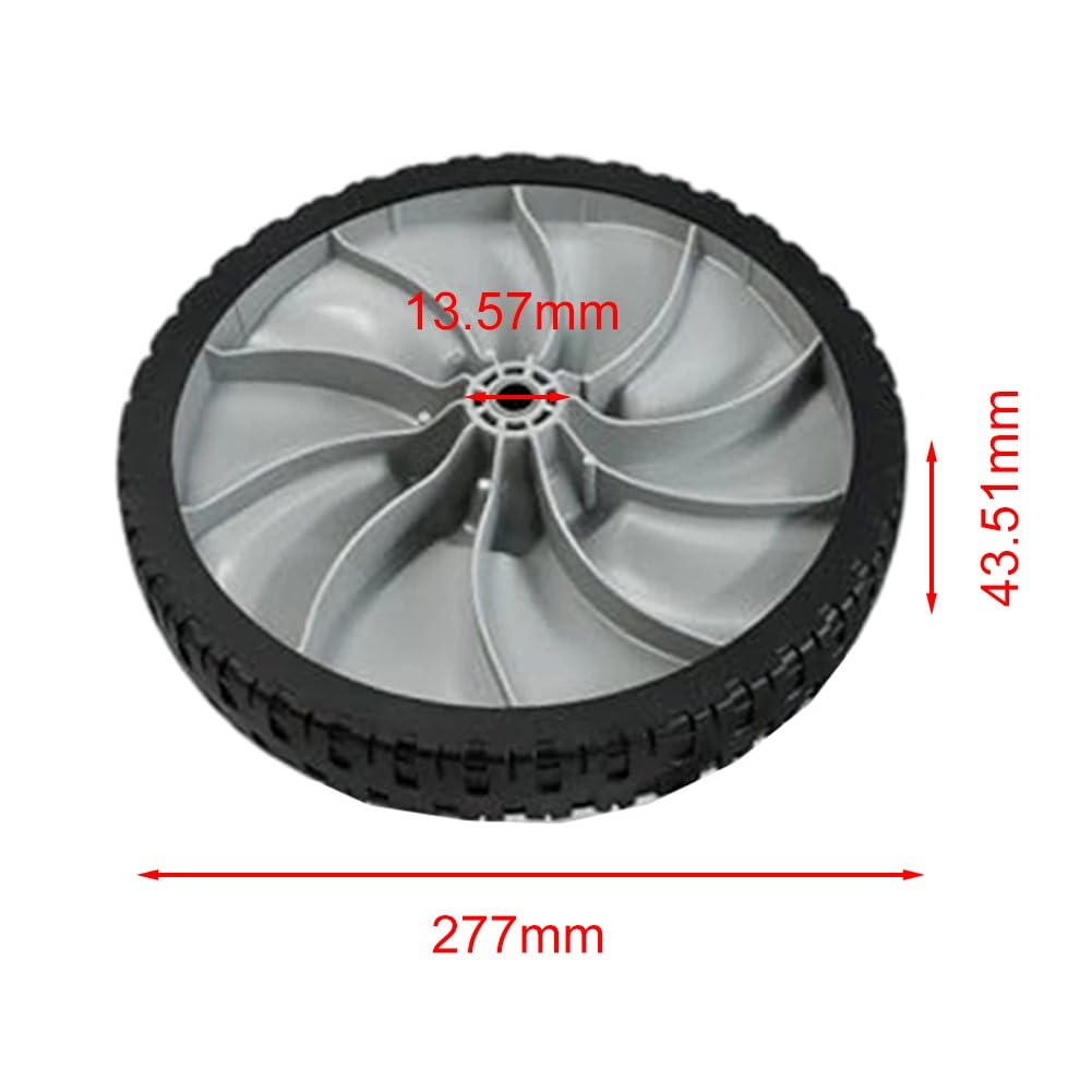 Ruota posteriore di ricambio in plastica da 11 x 1,75 pollici per tosaerba manuale compatibile con numero di parte 490-325-0023 e 634-04625, mozzo da 1/2", colore nero, per pneumatici