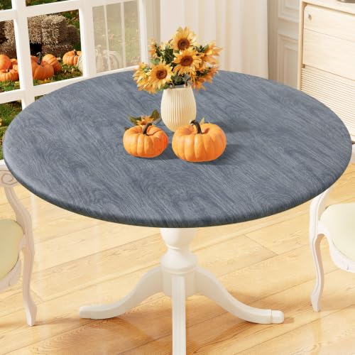 misaya Round Fitted Vinyl Flannel Backed Tablecloth with Elastic Edge