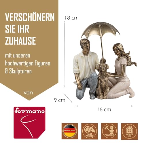 formano Dekofigur Paar mit Hund Skulptur 18 x 16 x 9cm handbemalt Polyresin bunt liebevolles Geschenk Schutz und Geborgenheit Schirm abnehmbar detailreich Wohnzimmer Dekoration
