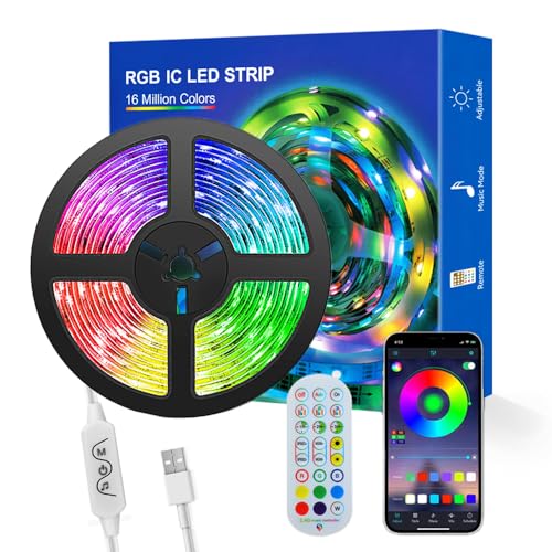 ADRESUNO WS2811 IC WS2812b RGB Individually Addressable LED Strip Light 16.4FT 30Pixels/m Bluetooth APP Remote Control Music Sync for Room Home TV Party Decoration USB 5V