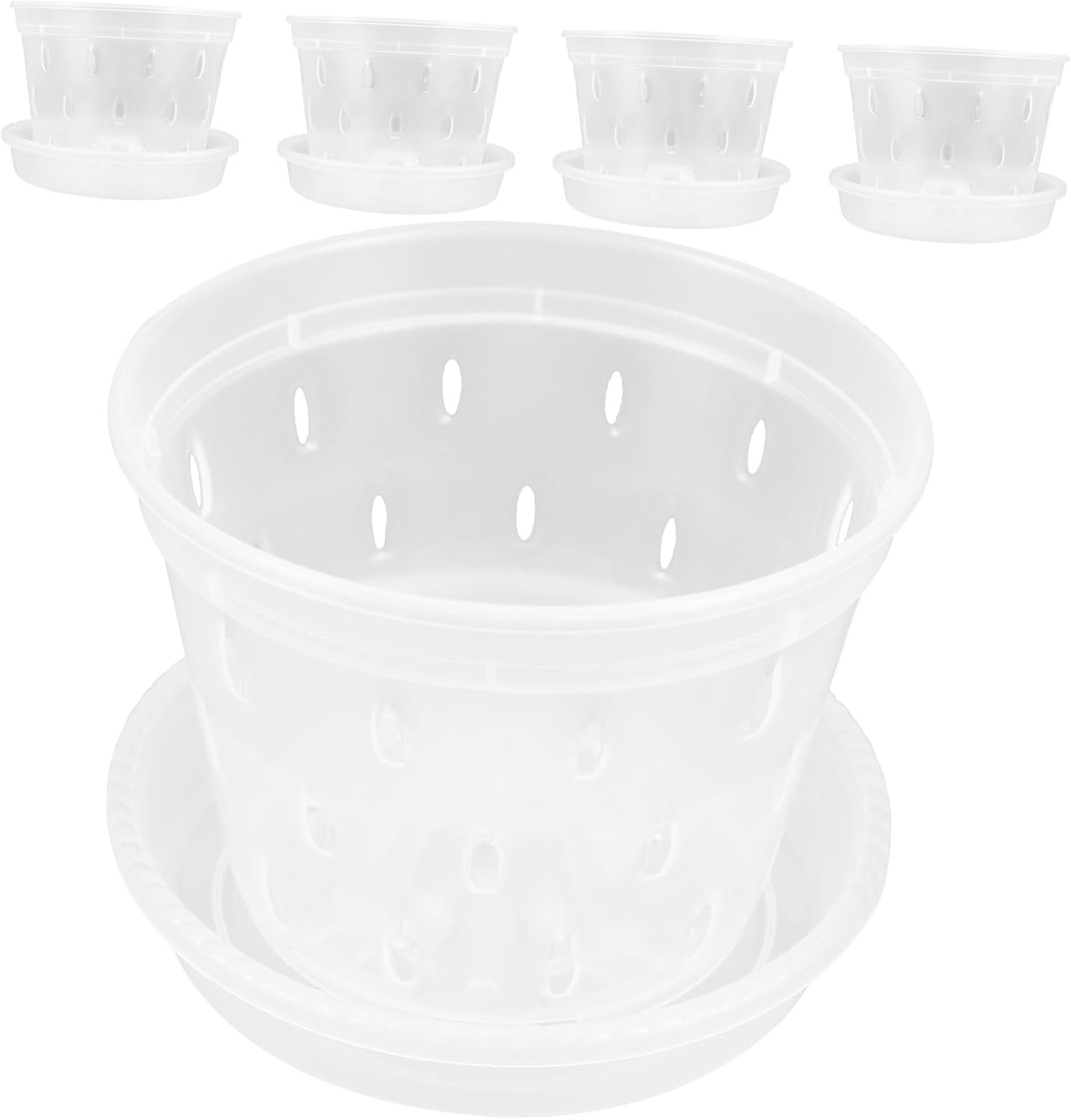 Orchid Root Control Plastic Flower Pots with Drainage Tray, 5 Sets Hanging Planters for Indoor Gardening, Small Bulk Plastic Planters for Phalaenopsis and Stone Orchid