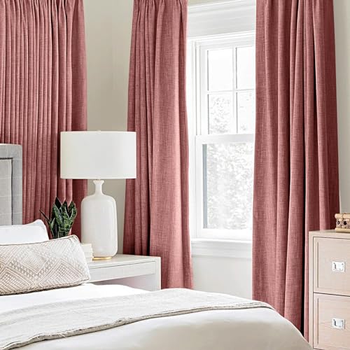 Image of MIULEE 100% Blackout Linen Textured Curtains for Bedroom Solid Thermal Insulated Dusty Rose Grommet Room Darkening Curtains & Drapes Luxury Decor for Living Room 52 x 120 Inch (2 Panels)