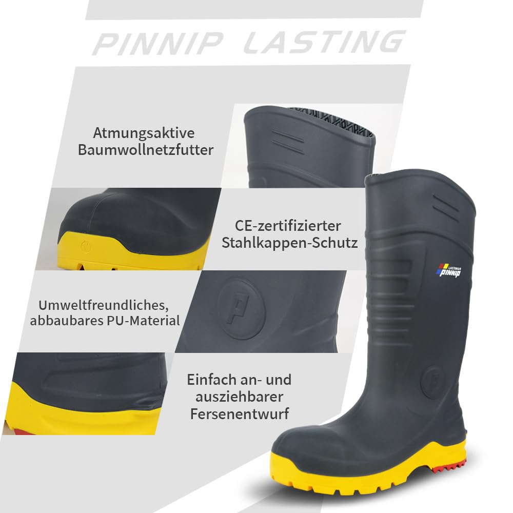 S5 Sicherheitsstiefel Herren – PU Gummistiefel mit Stahlkappe & Durchtrittschutz, säure- und ölbeständig, Wasserdicht, Rutschfest für Bau & Landwirtschaft, CE & CSA
