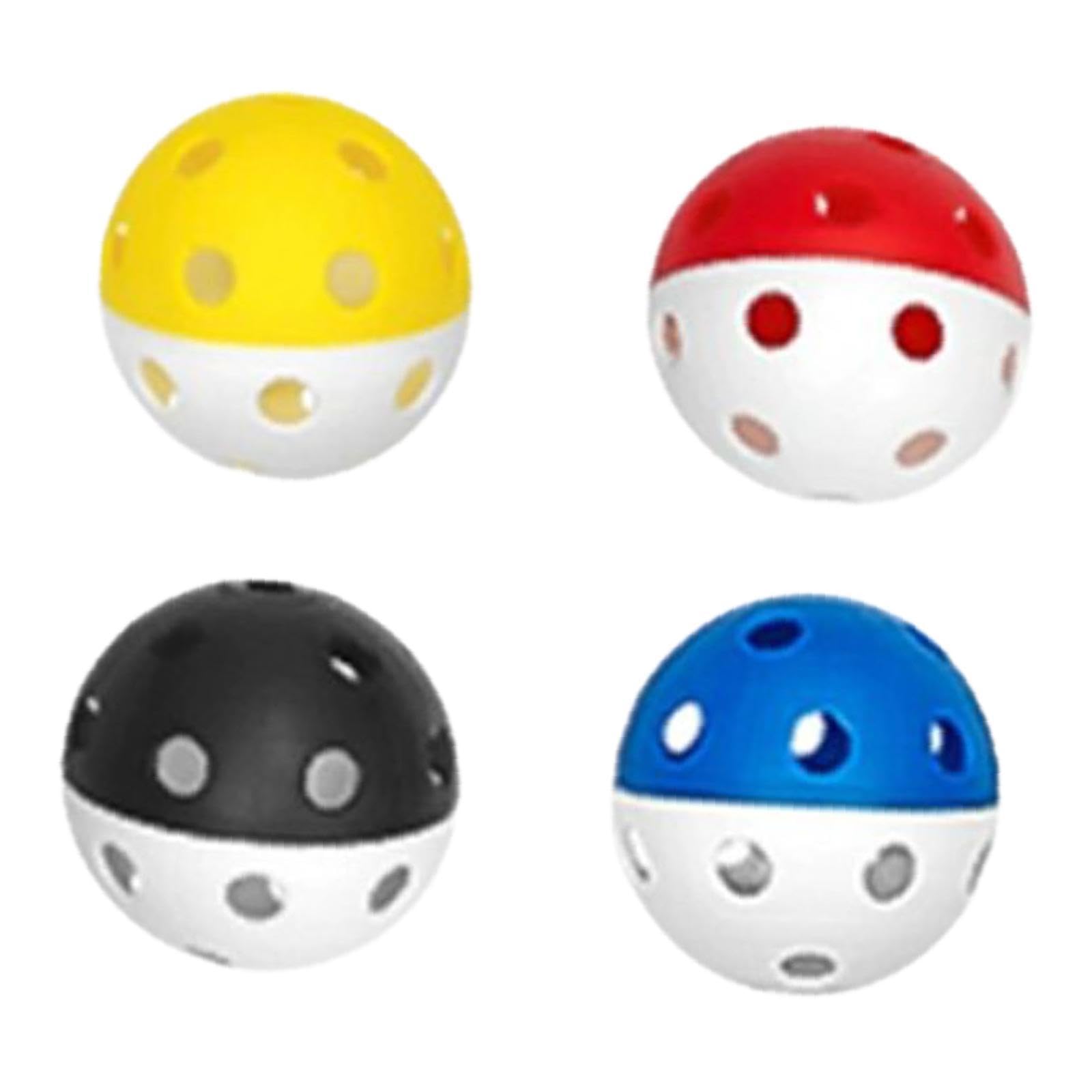 Dickly 4 Pieces Floorball Balls Unihockey Balls 26 Holes 72mm Dia Hollow Competition Balls Floorballs for Athletes Practice Sports, 4 Color White Bottom