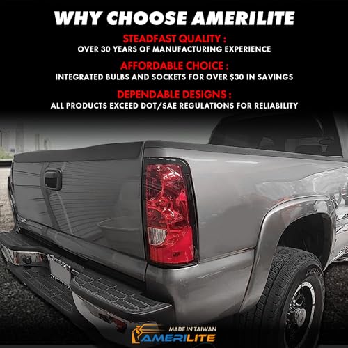 AmeriLite for 2003-2006 Chevy Silverado OE Style Ruby Red Replacement Taillights Rear Brake Lamp Set with Incandescent Bulbs and Harness Vehicle Light Assembly - Passenger and Driver Side
