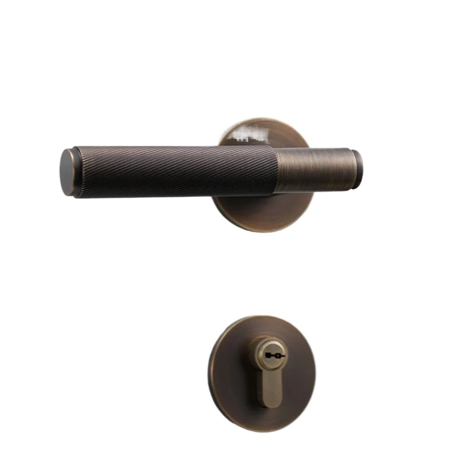 OPTEPYOE Brass Knurled Door Lock Handle Set Black Indoor Double Wooden Lever(Black-Privacy)