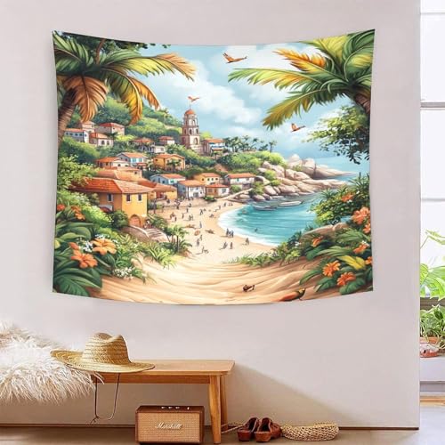 Poster mural plage 3D grand format tapisserie tissu polyester chambre et salon