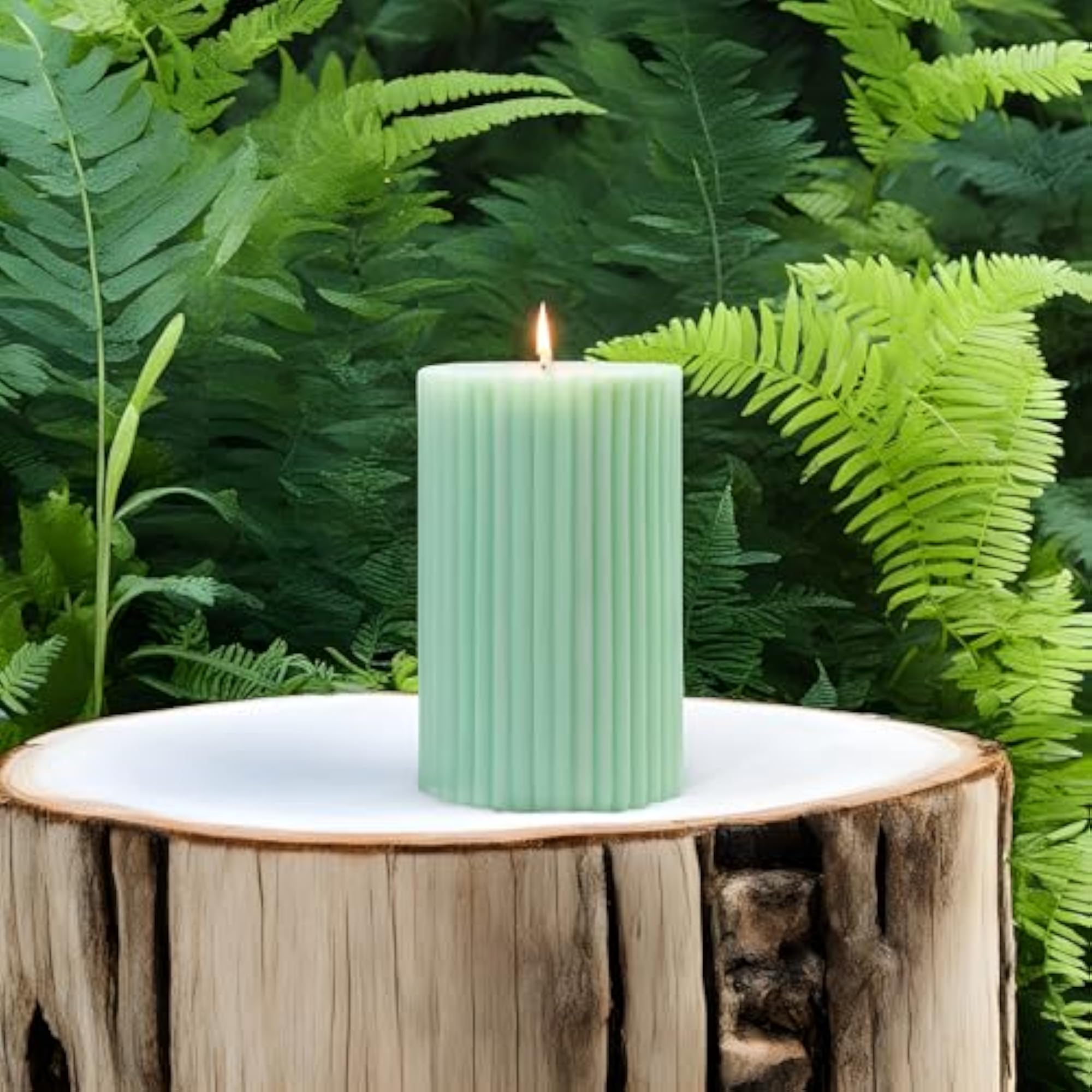 Ribbed Scented Pillar Candle Set of 3 Green