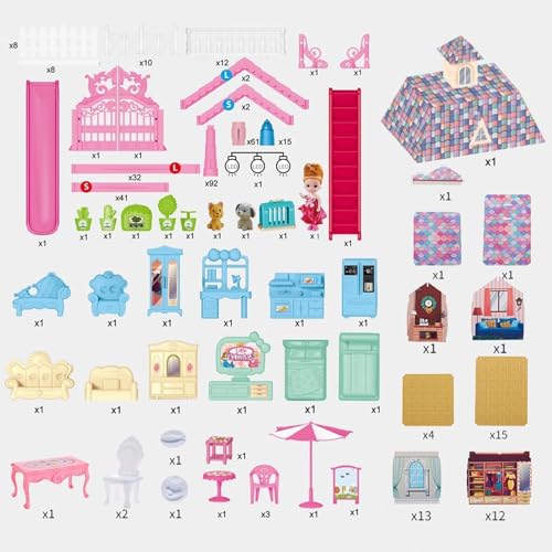Beauenty Doll House,Dream House for Girls Pretend Toys-five Story sixteen Rooms Dollhouse,Toddler Playhouse DIY Building Kids Gift for for Girls aged three to ten(B)