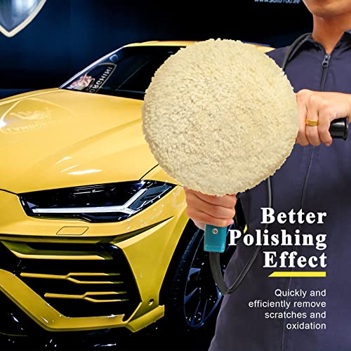 6 Pieces Wool Buffing Pads Polishing Pads Cutting Pads Hook Loop Polishing Pad For Compound, Cutting And Polishing Car Polishing Pad Backing Plate (8 Inch) #TOP5