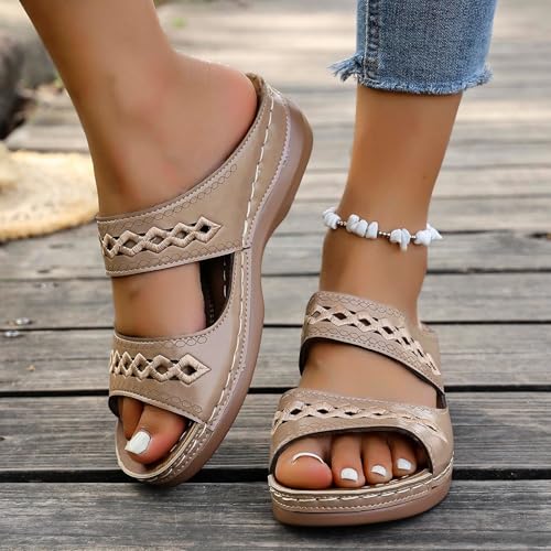 Women's Summer Slippers Open Toe Embroidered Wedge Sandals Comfortable Breathable Casual Slide Shoes for Beach4