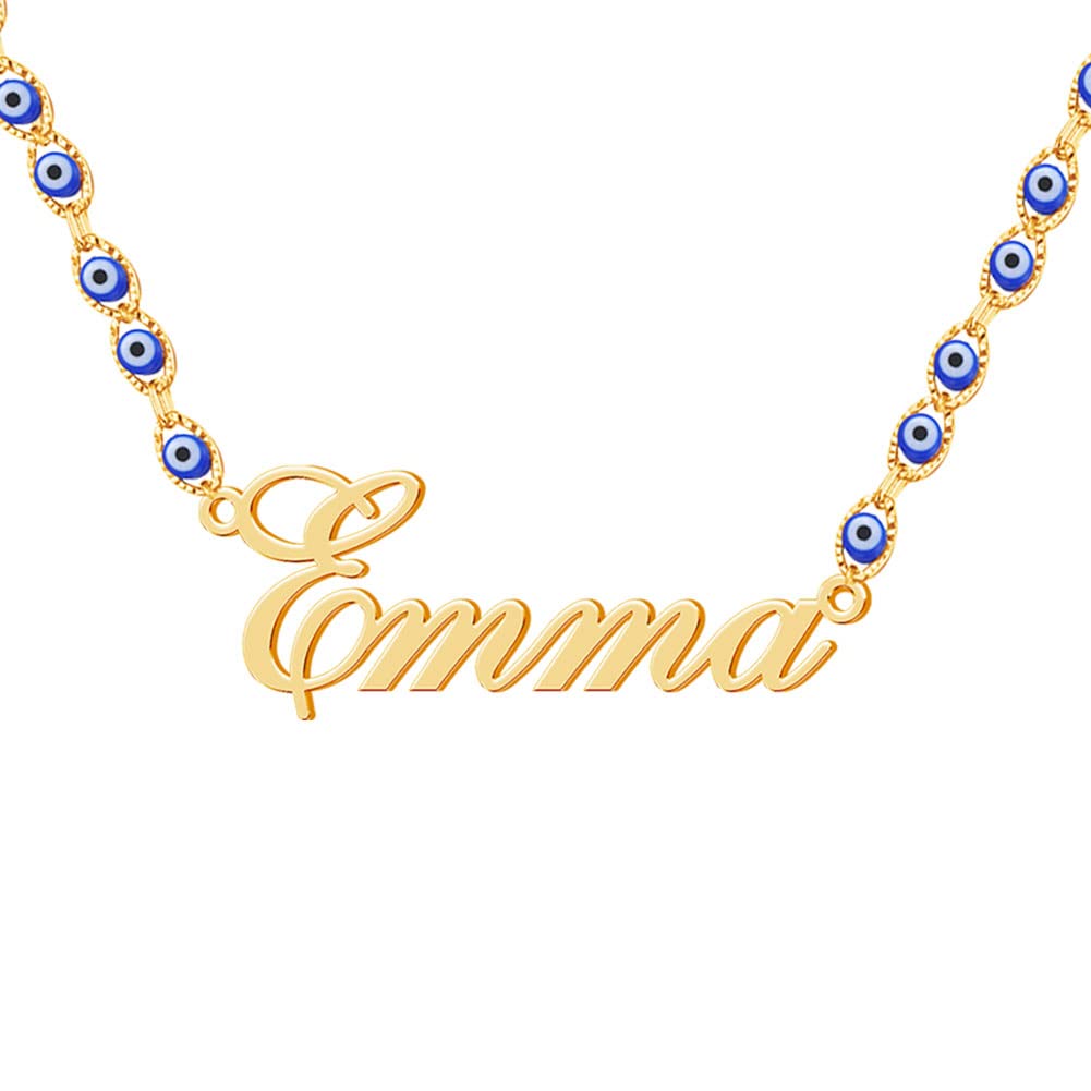 DayOfShe Personalized Layered Evil Eye Necklace 18K Real Gold Plated Third Eye Choker Necklace with Name Christmas Jewelry Gift for Women