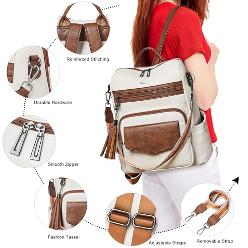 Image of Shrrie Leather Womens Backpack Purse Convertible Crossbody Shoulder Strap
