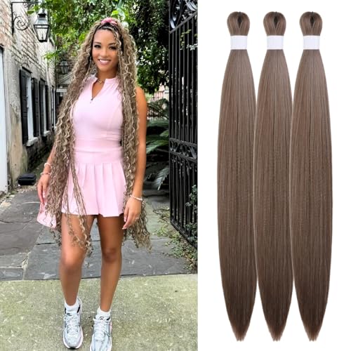 Dark Ash Brown Braiding Hair Pre Stretched Mixed Knotless Braiding for Box Braids Brown Synthetic Yaki Knotless Braids Hair for Braiding