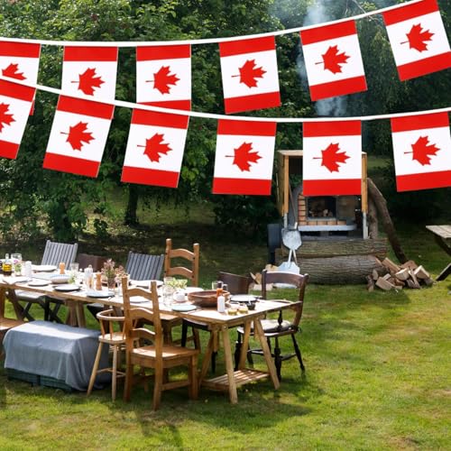 Image of Canadian Flags Canada String Flag Banners for Patriotic Events Independence Day Sports Bars Inside Outside Decorations 33 Feet 30 Flags