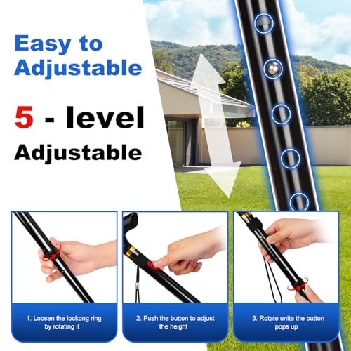 Image of MFE Folding Cane, Portable 5-Level Adjustable Height Walking Stick with Foldable Design, Wrist Strap, and T Handle for Men and Women, Black