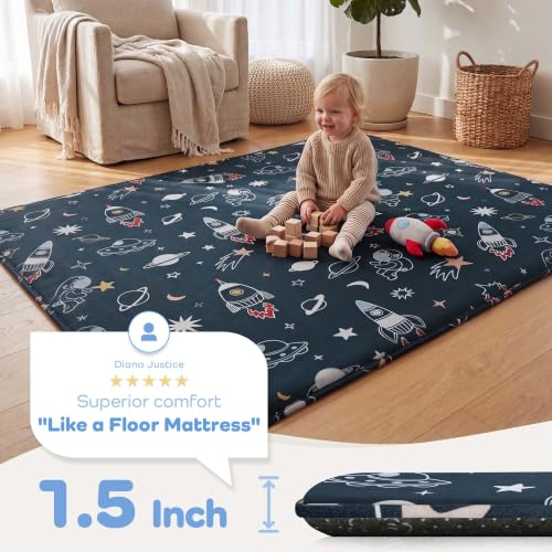 Image of 79x71 Baby Play Mat, 1.5 inch Thick Memory Foam Mat, Space Adventure | Ultra Soft, Non-Slip Backing, Water-Repellent, Skin-Friendly for Baby, Padded Cushioned, Tummy Time Crawling for Nursery
