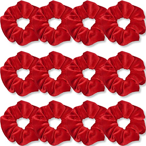 VENUSTE Red Scrunchies, Premium Velvet Scrunchy for Hair Solid Colors Thick Hair Bands