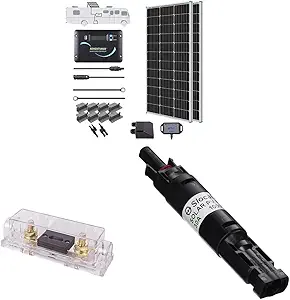 Renogy 200W 12V Monocrystalline RV Solar Panel Kit & 30A Set w Holder ANL Fuse & Waterproof In-Line Fuse Holder, Black