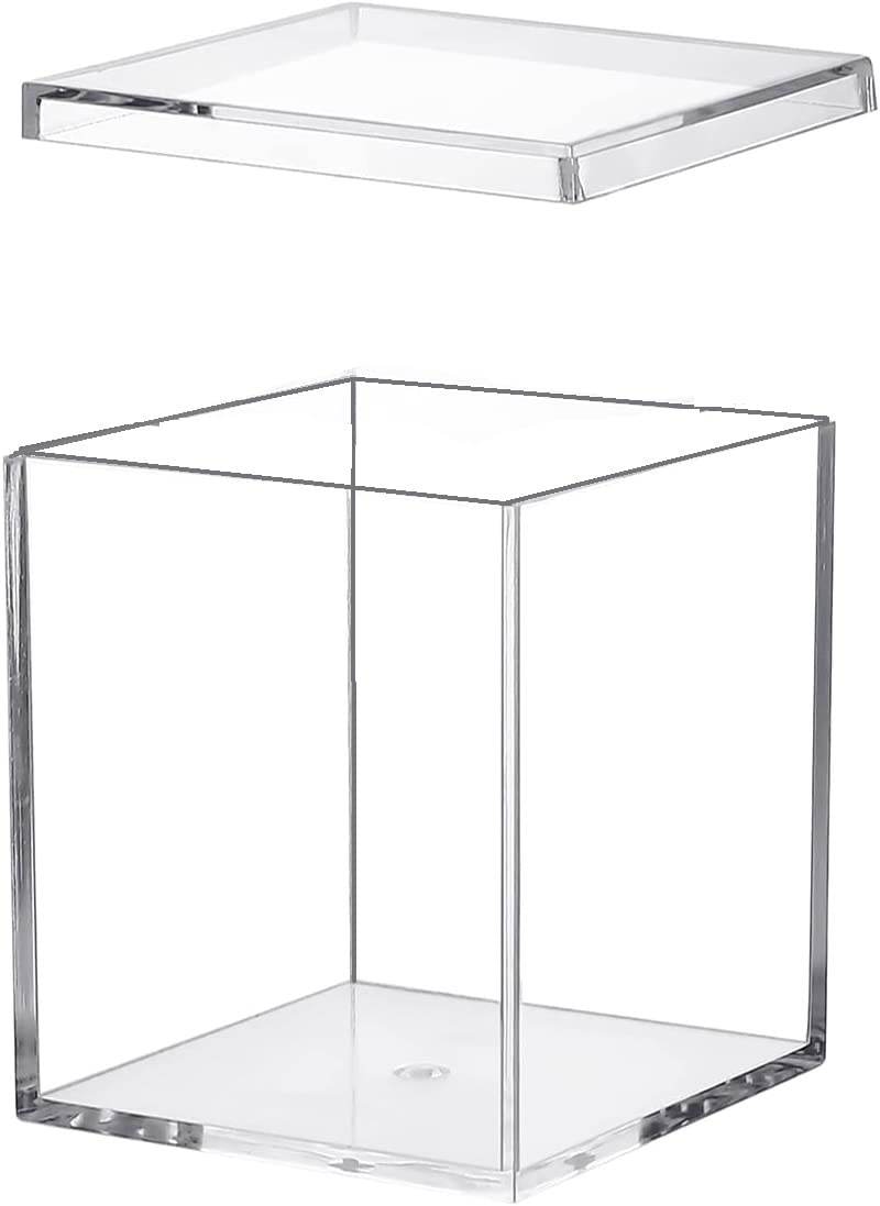 Premium Acrylic Transparent Jewellery Storage Box with Lid For Multipurpose use Cosmetic, Office, and Stationery Items Etc (L8X8DX10H CM 4MM).