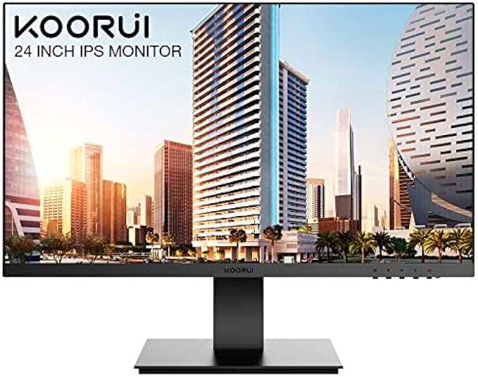 KOORUI 24 英吋(約 24.9 公分)電腦螢幕,IPS FHD 1080p LED 桌上型顯示器,75Hz 超薄邊框/眼部護理/HDMI VGA 連接埠商務監視器,適用於 PC ,黑色