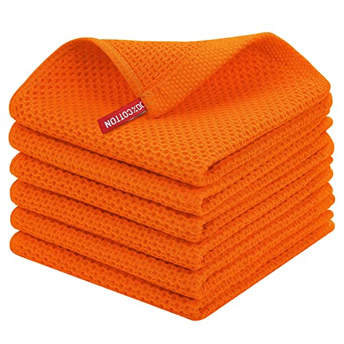 Image of Homaxy 100% Cotton Waffle Weave Kitchen Dish Cloths, Ultra Soft Absorbent Quick Drying Dish Towels, 12 x 12 Inches, 6-Pack, Orange
