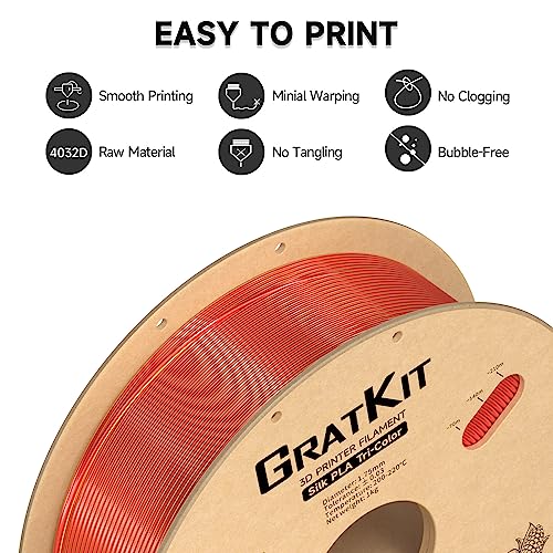 Image of Gratkit Silk Tri-Color PLA Filament，Coextrusion PLA Filament 1.75mm, + /-0.03mm, 1KG /Roll, Silk PLA Red & Gold & Purple