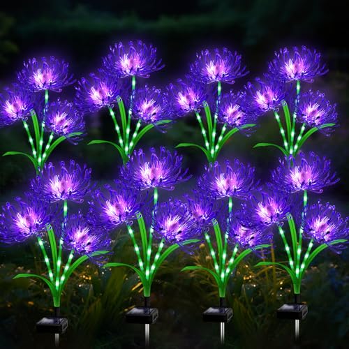 yulloyello Solar Garden Flower Lights Outdoor, 8 Pack Purple Spider Lily Solar Lights with Glowing Stems, IP65 Waterproof LED Yard Decor for Patio Lawn Pathway,Gift for Women Mom Grandma