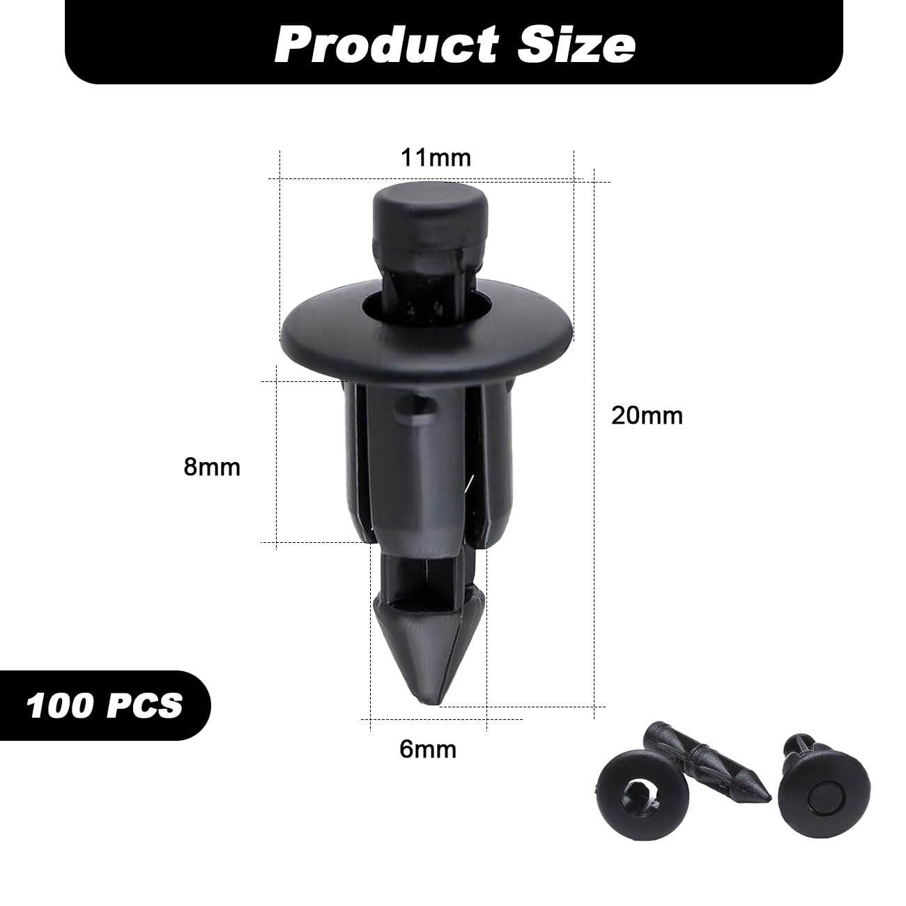 100 Pezzi 6MM Rivetti in Plastica Set, Clip di Plastica Rivet Universali di Fissaggio per Carenatura Pannello Moto Auto Trim Fermagli Parafanghi Sportelli Tipo Spinta Ritegno Clip, Nero
