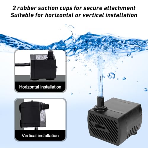 mizikuu 2 Stück Mini Wasserpumpe, 5W Aquarium Pumpe 350L/H Tauchpumpe Klein Ultra Leise mit Fluss-Einstellung 2 Düsen Springbrunnenpumpe Submersible Pumpe für Aquarien, Brunnen, Statuen, Hydrokultu