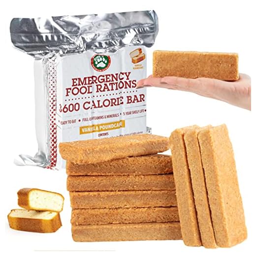 Grizzly Gear Emergency Food Rations- 3600 Calorie Bar (Vanilla Poundcake) - 3 Day, 72 Hour Ready To Eat Supply For Disaster, Hurricane, Flood Preparedness - Non Thirst Provoking - 5 Year Shelf Life
