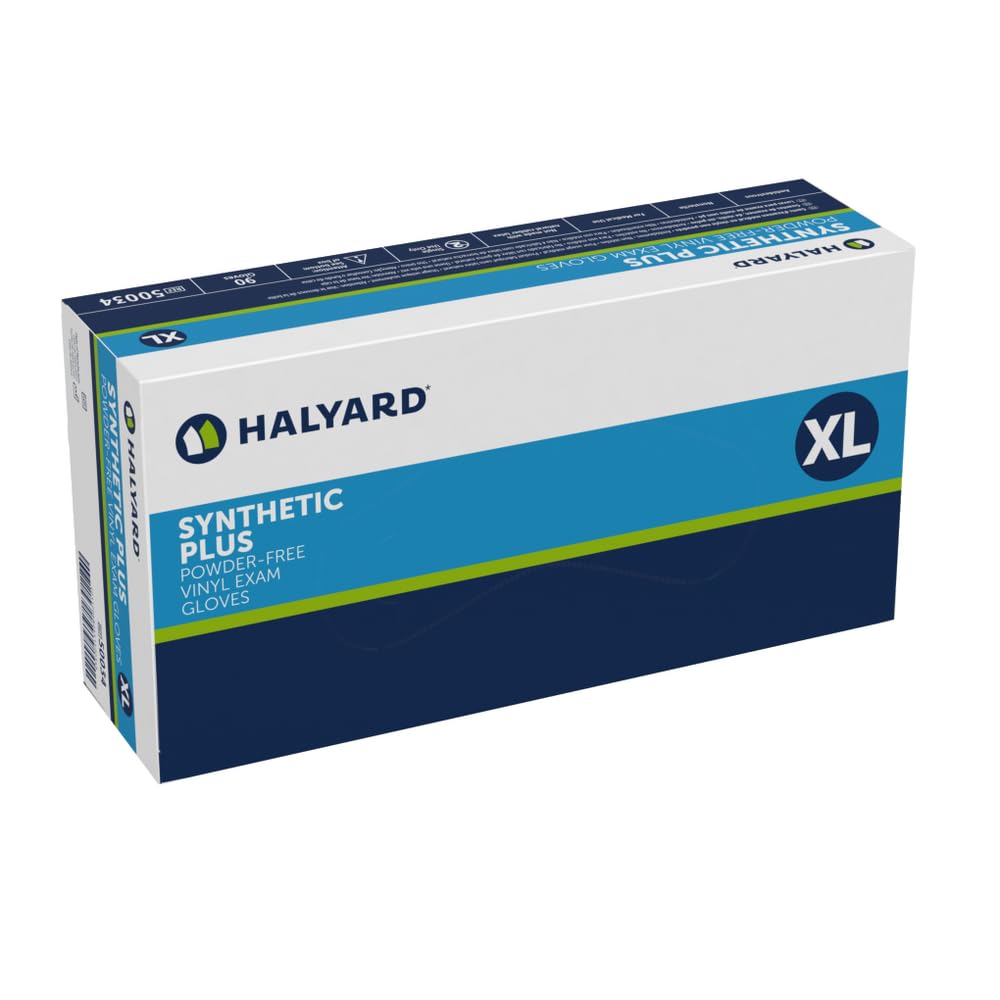 HALYARD Synthetic Plus Vinyl Exam Gloves, Powder-Free, 7.9 mil, 9.5", White, X-Large, 50034 (Case of 900)