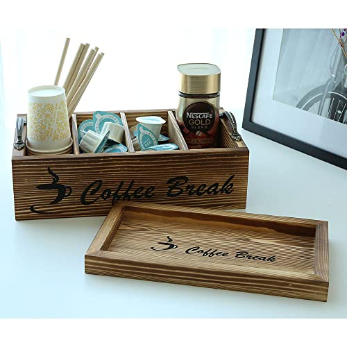 Mrpapa Coffee Pod Holder With Coffee Tray, Farmhouse Kcup Coffee Pod Holder Storage Basket With Handle,Coffee Bar Accessories Organizer For Countertop (Wooden) #TOP6