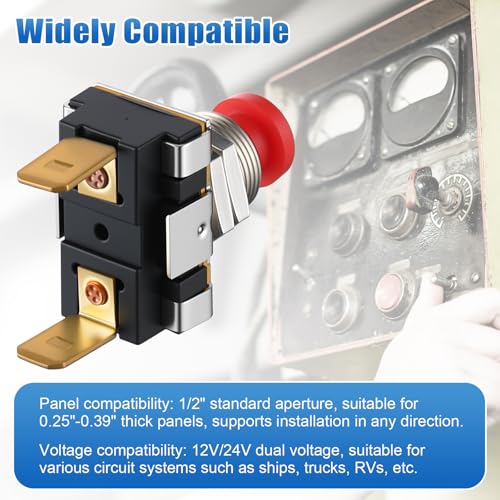Image of Horn Button, Boat Horn Switch, SPST Momentary Contact Switch, 12V /24V Dual Voltage, Red Button MOM On Off, Screw Terminals 15A /10A Corrosion Resistant Push On Off for Boat Trumpet Electrical (2 Pcs)