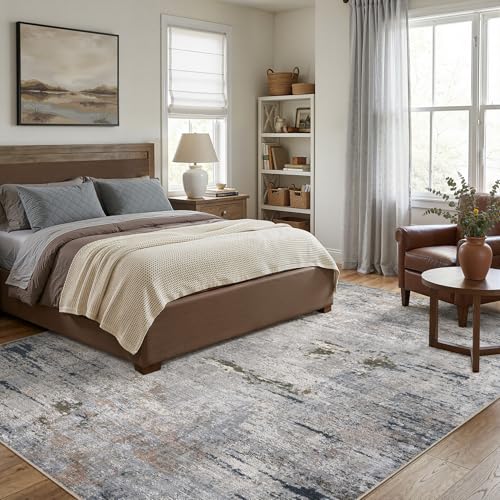 DMOYEST Area Rug Living Room Rugs - 10x12 Washable Large Soft Indoor Neutral Modern Abstract Low Pile Rug Carpet for Bedroom Dining Room Farmhouse Home Office - Blue/Grey/Brown by DMOYEST - Used condition - Image 2
