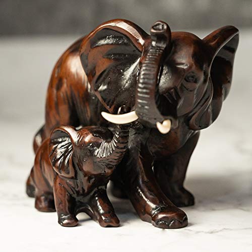 Iyara Craft Resin Feng Shui Elephant Statues-Decorative Elephant Family Statues - Ideal For Modern & Rustic Settings - Mother And Child Of Elephant Figurine Statue Sculpture Elephant Gifts For Women. #TOP2