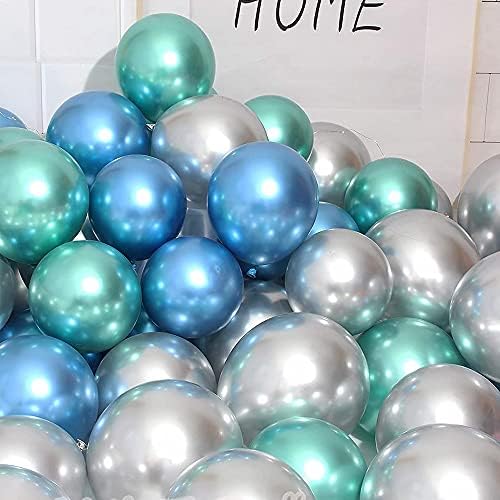Unisun Metallic Balloons, 50 PCs 12 Inch Shiny Blue Green Silver Chrome Metallic Balloons, Thicken Latex Balloons for Engagement Celebrations Baby Shower Birthday Party Decorations