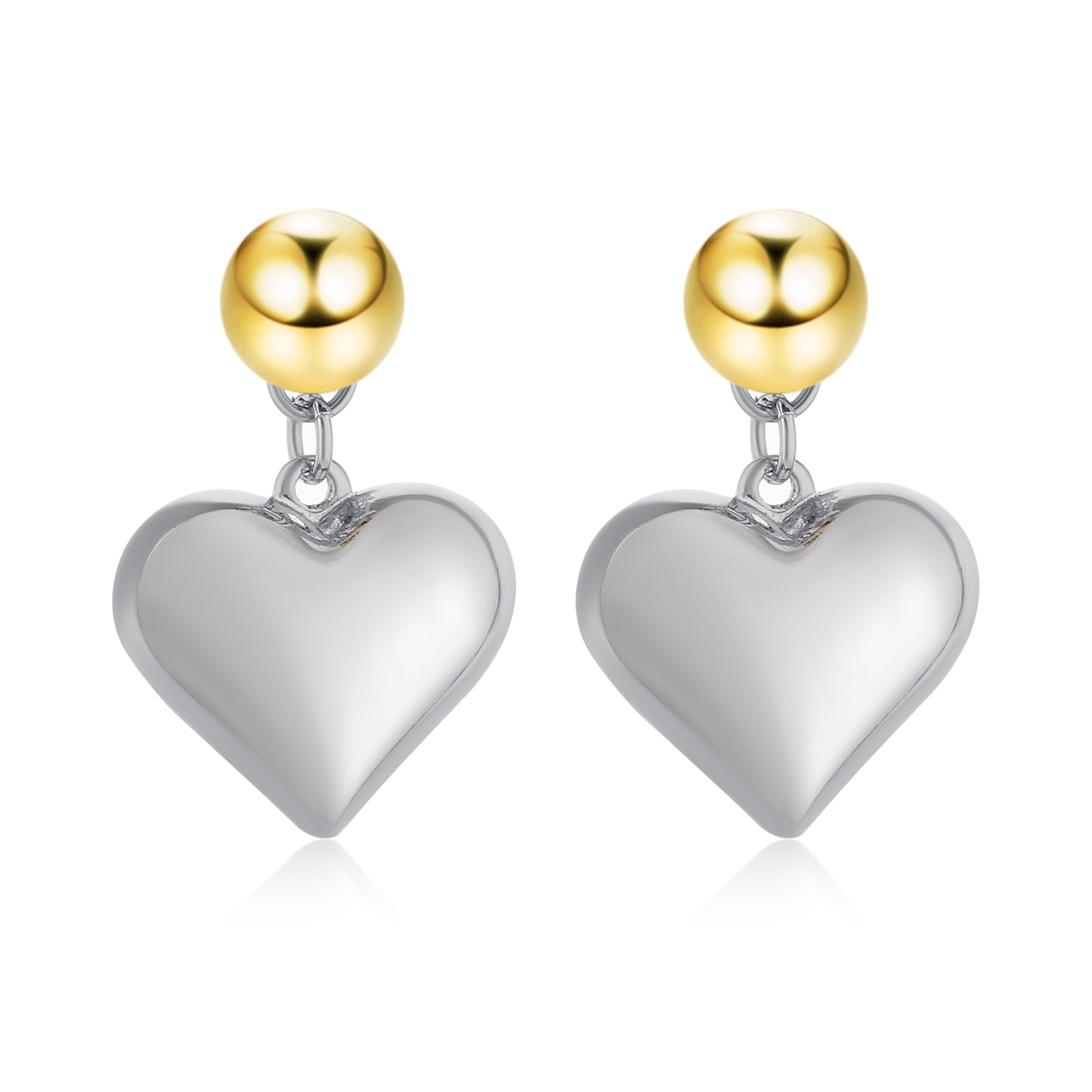 Z ZACHÉ Silver Heart Earrings 14K Gold Plated Bead Ball Stud Earrings for Women Dainty Heart Jewelry Gifts