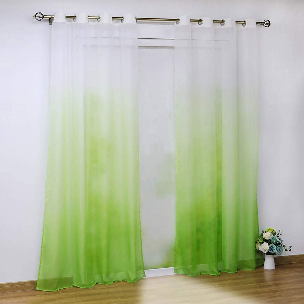 Rideau voile transparent drapes décoration maison salon chambre vert x2