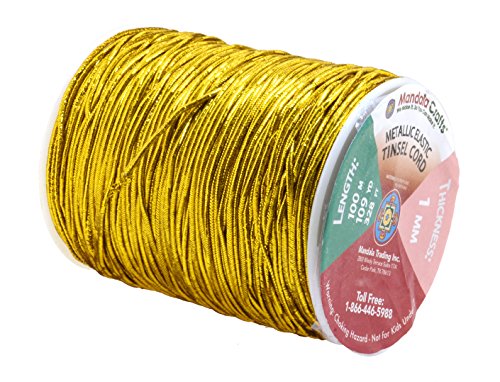 Mandala Crafts 1Mm Gold Metallic Elastic Cord Tinsel String For Tag Ornament Hanging Gift Wrapping - 109 Yard Stretch Gold Rope Metallic Sting For Decorating Hair #TOP1
